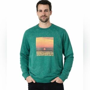 ATM Anthony Thomas Melillo Crewneck Sweatshirt Green Sunset Print Luxury Basics